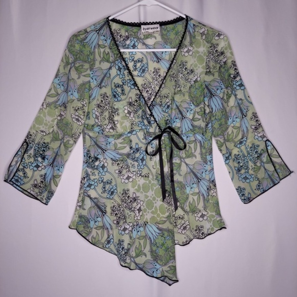 Byer Top Medium Green Chiffon Empire Tie Wrap Asymmetric Ethereal Forest Fairy‎